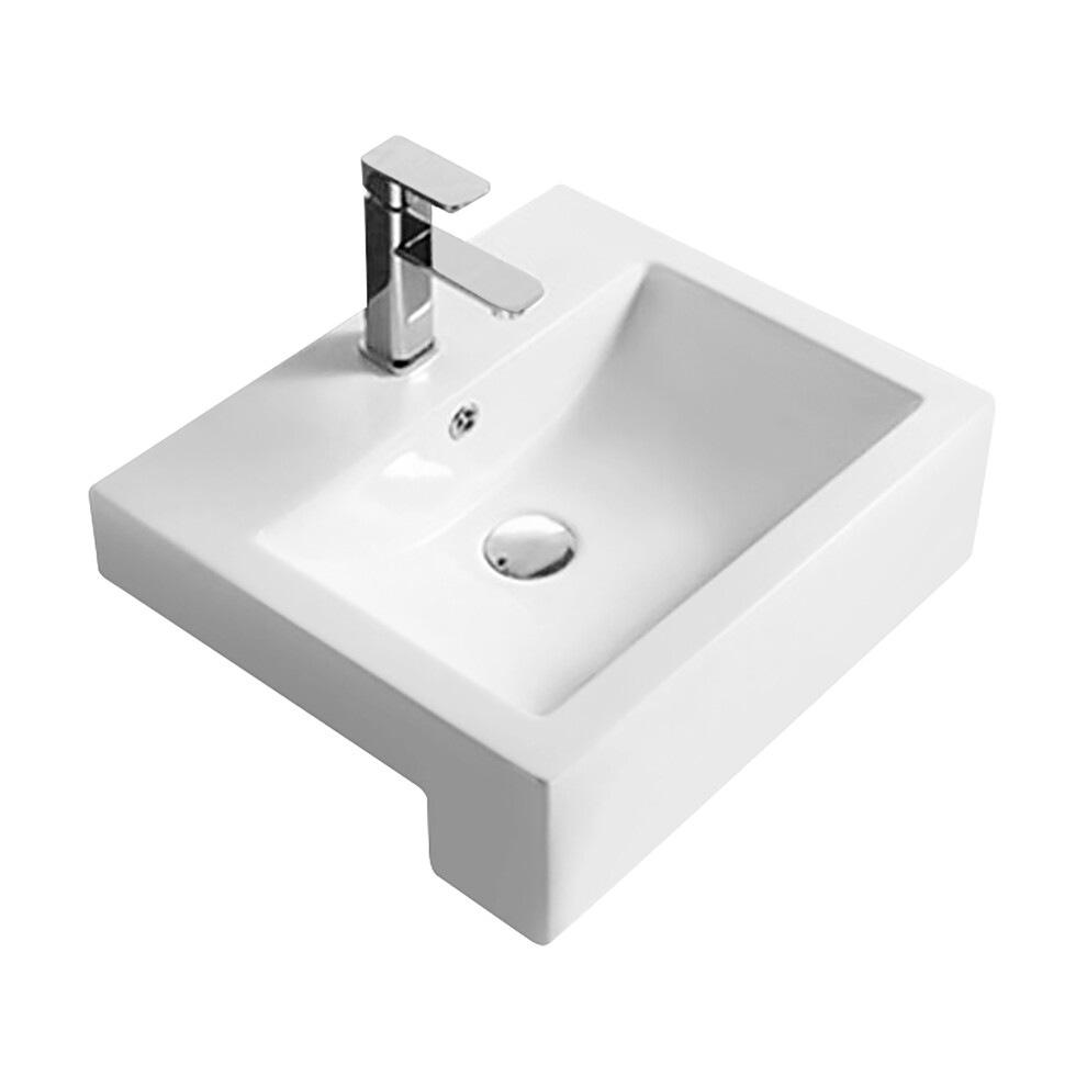 Square Ceramics Semi Recessed 1 Tap Hole Compact Basin (Tap Not Included), 530mm - Balterley