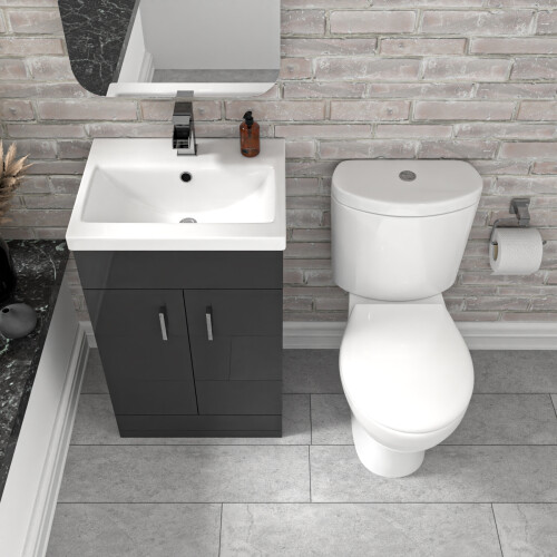 NES Home Nes Home Dark Grey 500 mm Flat Pack Basin Vanity Unit & Toilet 2