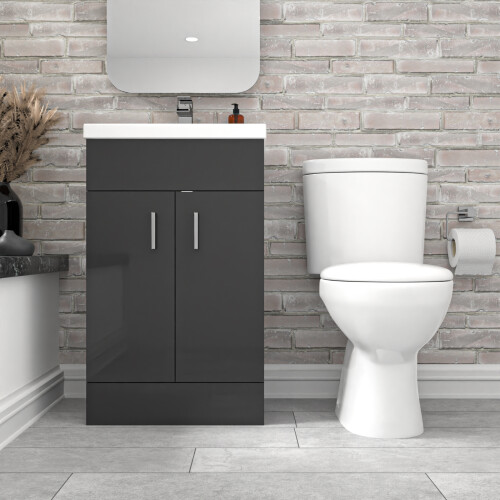 NES Home Nes Home Dark Grey 500 mm Flat Pack Basin Vanity Unit & Toilet 1