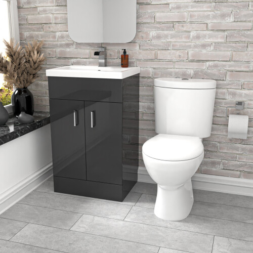 NES Home Nes Home Dark Grey 500 mm Flat Pack Basin Vanity Unit & Toilet