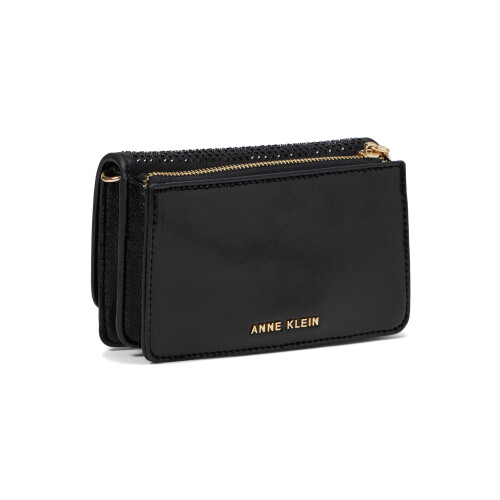 Anne Klein Κρυσταλλωμένο Mini Flap Crossbody, Μαύρο/Μαύρο 1