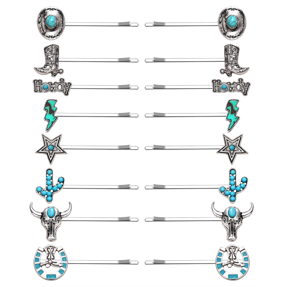 Lot De 16 Pingles Cheveux Turquoise Occidentales Style Cow-Girl Du Sud-Ouest Bobby P-image