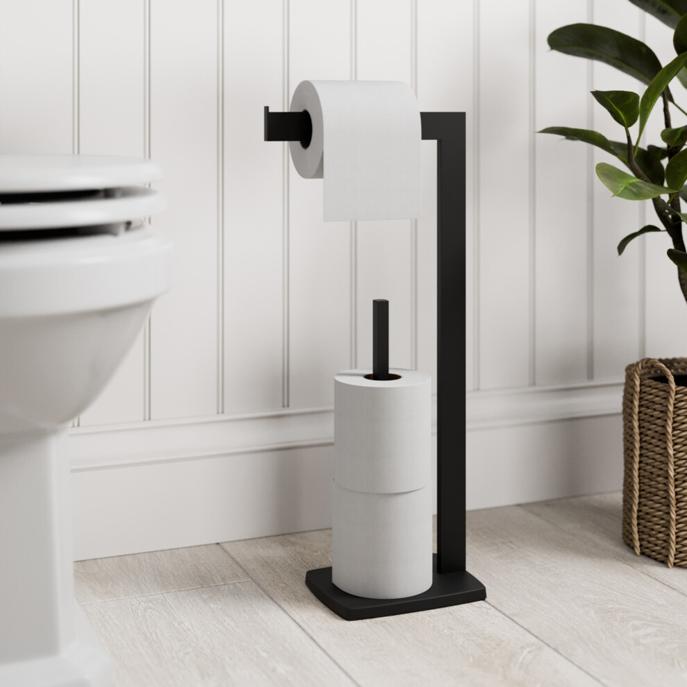 Purefino Black Freestanding Toilet Roll Holder Bathroom Paper Storage Holders