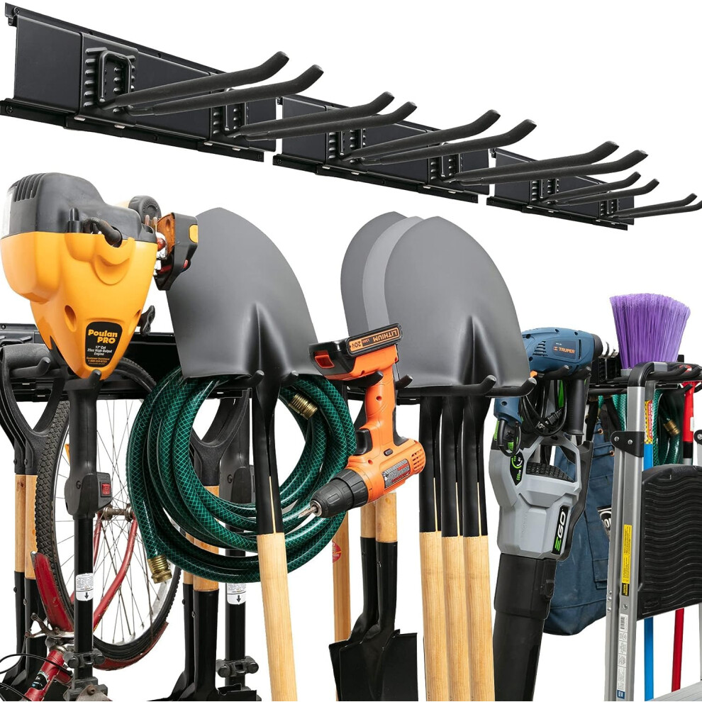 TIDYME Garage Tool Organizer Wall Mount Sturdy Storage Rack with Adjustable Hooks Stud Spacing Compliance 300lbs Capacity