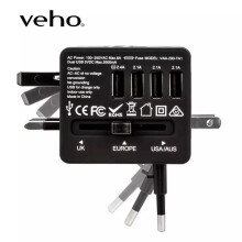 Veho TA-1 Universal 4-Port USB World Travel Mains Charger 3.5A - Black
