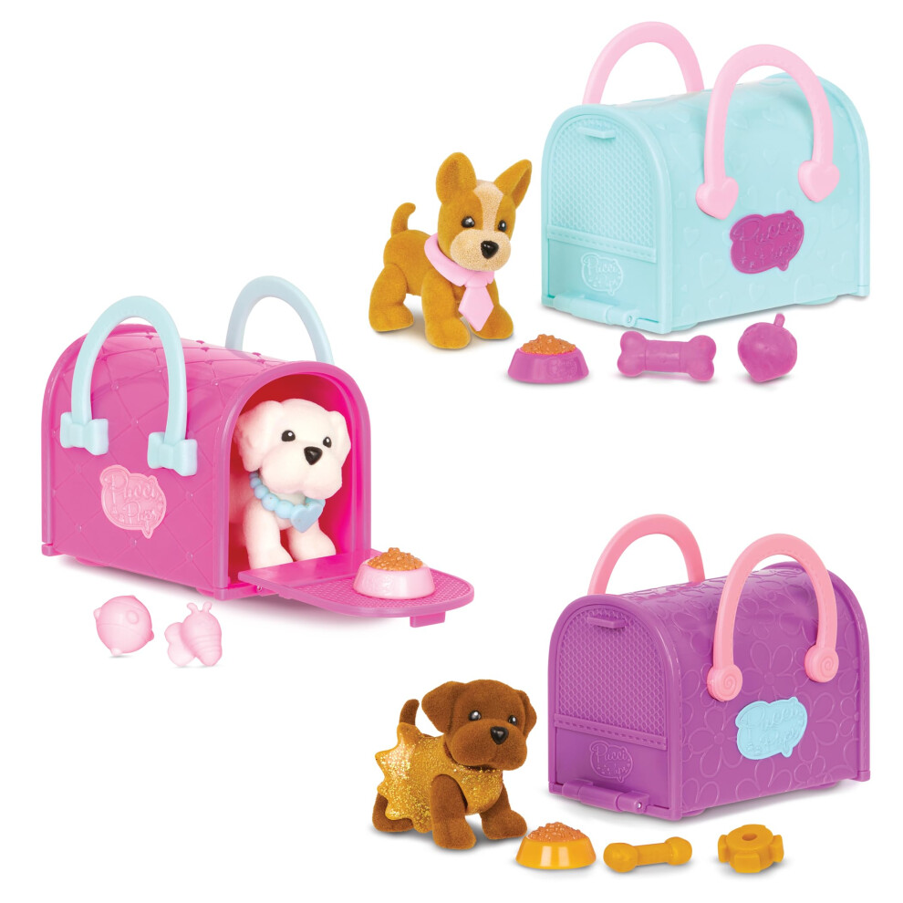 Pucci Pups - Coffret chiots     collectionner - Chihuahua maltais labrador chocolat - Sac de transport - Accessoires pour chien inclus - Jouets pou
