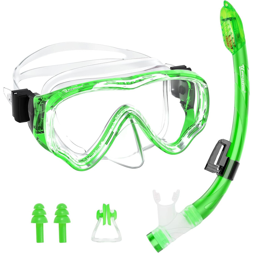 U PHITNIS Kids Snorkel Set - Dry Top Snorkel Mask with Big Eyes for Ch