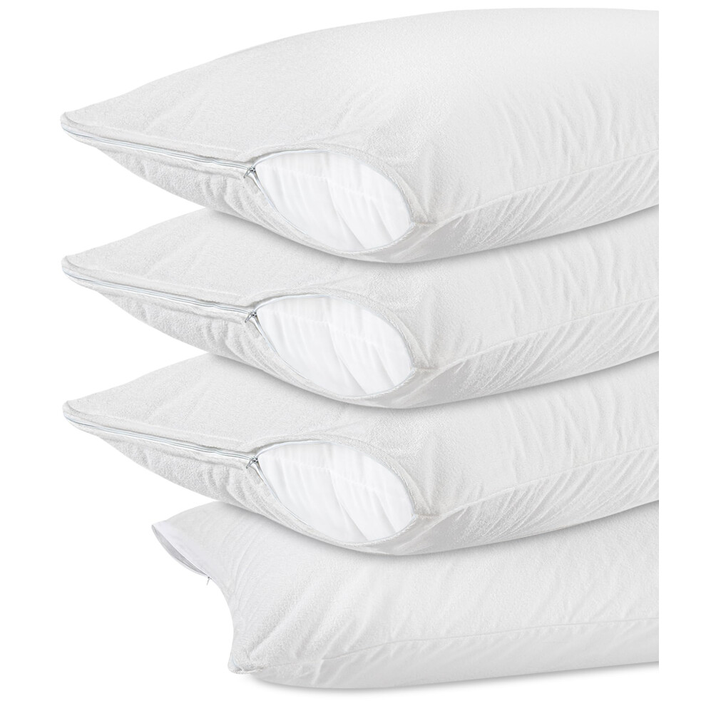 Utopia Bedding Waterproof Pillow Protectors With Zipper Queen Size (4 Pack) Terry Pillow Covers
