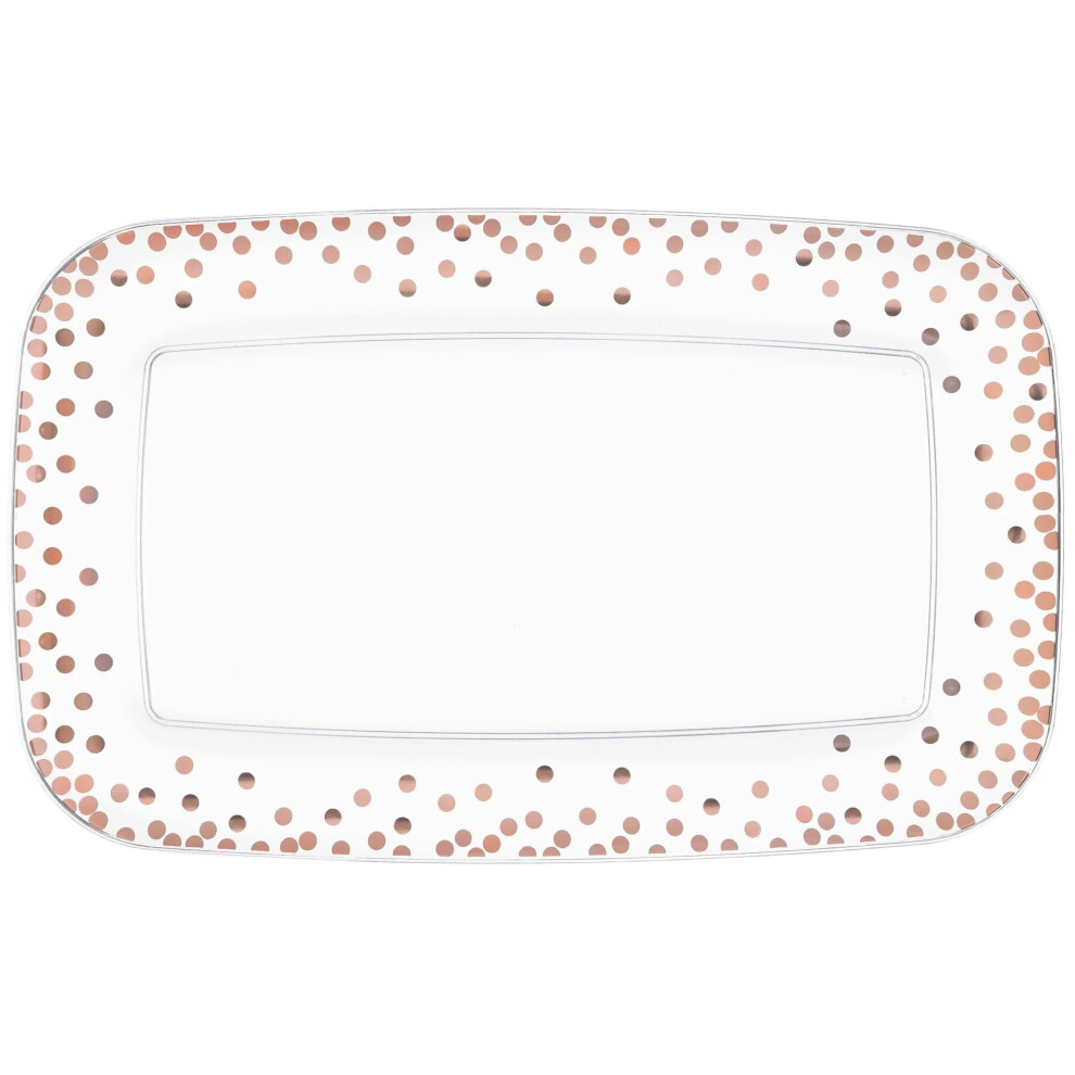 Biale Prostokatne Plastikowe Talerze Do Serwowania Idealne Na Imprezy Tacki 11 X 18 Rzowe Zlote Kropki-image