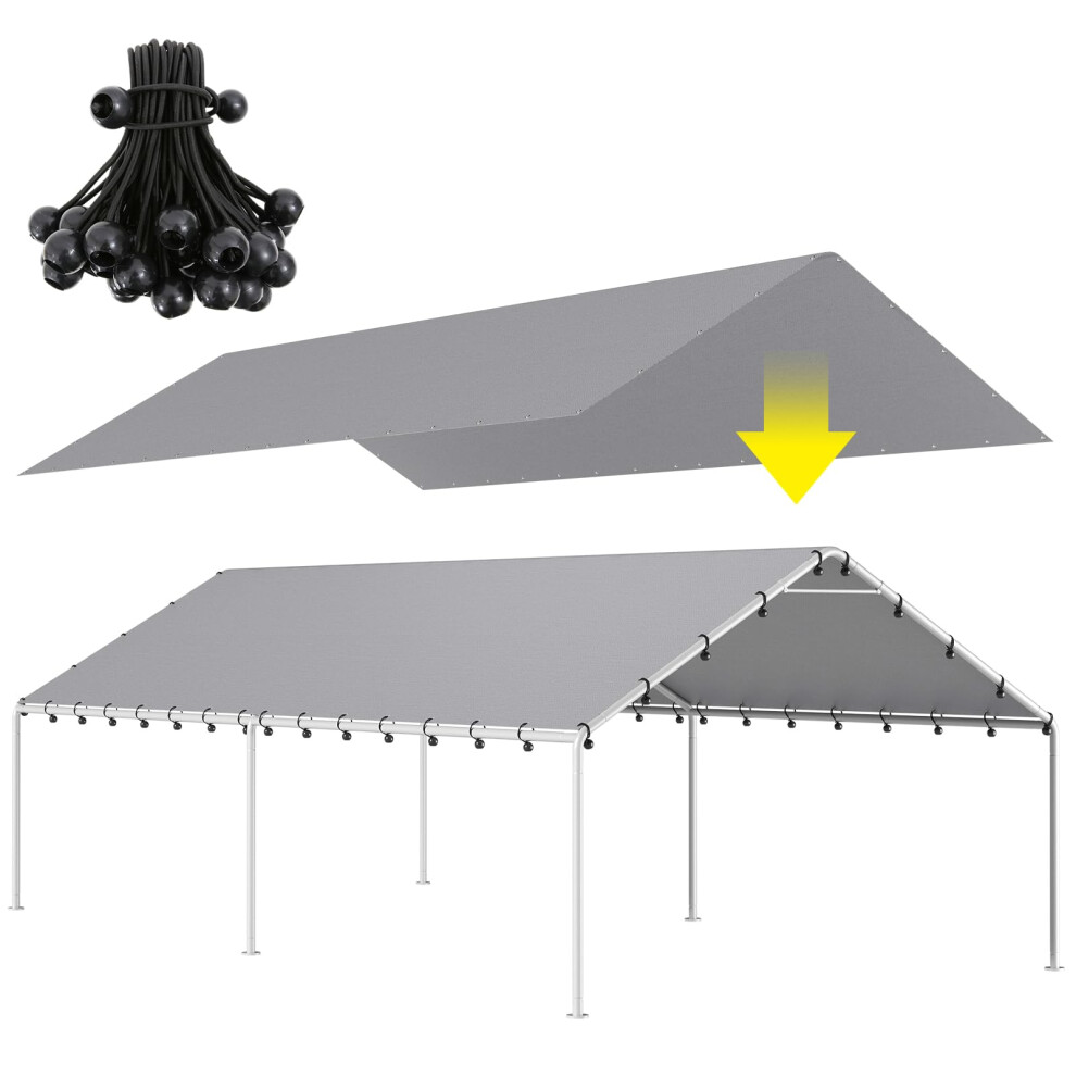 DWALE 10 x 20 Ft Carport Replacement Canopy Cover Garage Top Tent Shelter Tarp Grey with 48 Ball Bungee Cords Waterproof  UV Pr