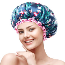mikimini Flamingo mittelgroe Duschhauben, 2 Stck, Duschhaube fr Mdchen und Frauen mit rosa Spitze, wiederverwendbar, wasserdicht, blauer Duschhut