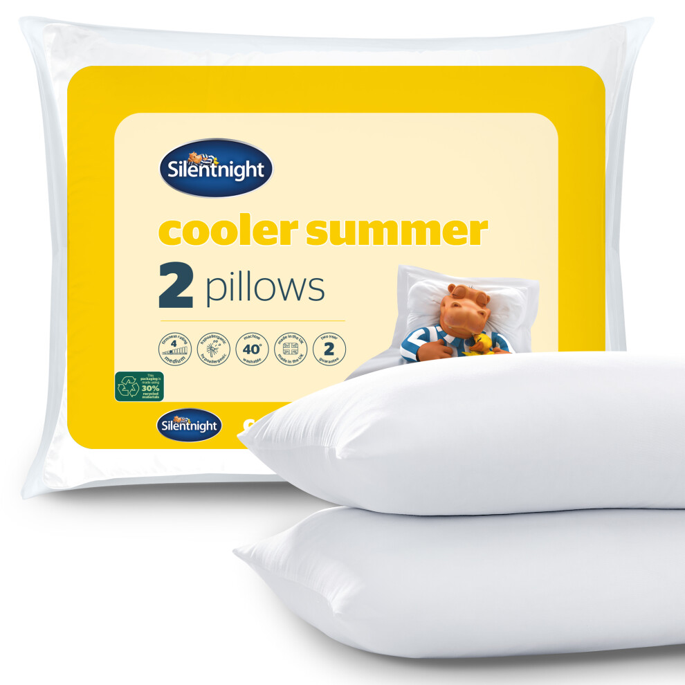 Silentnight Cooler Summer Pillows 2 Pack Soft Medium Support UK Made