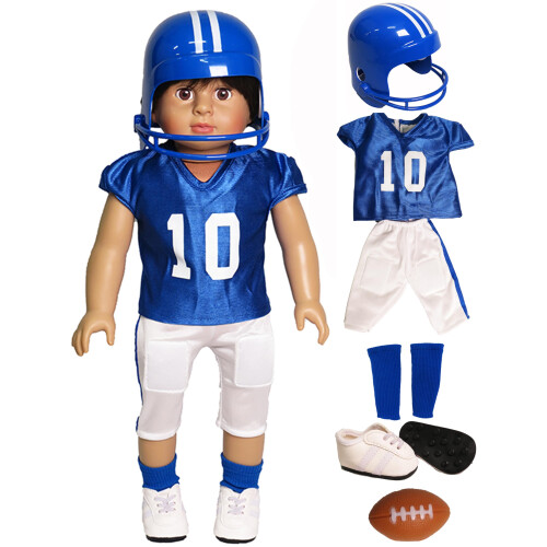 Uniforme de futebol azul 6pc para bonecas de 18 polegadas | Qualidade premium e design da moda | Roupas de bonecas