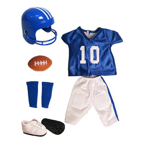 Uniforme de futebol azul 6pc para bonecas de 18 polegadas | Qualidade premium e design da moda | Roupas de bonecas 1