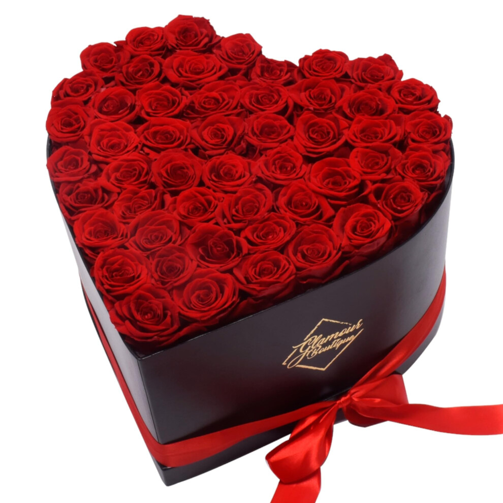 GLAMOUR BOUTIQUE 50Piece Forever Flowers Heart Shape Box  Preserved Roses  Immortal Roses That Last A Year  Eternal Rose Pres-image-OPC-PFRRV7G-NEW