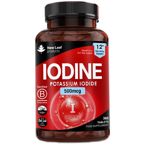 New Leaf Product Iodine Tablets 500mcg Supplement Vegan Thyroid Support (12 Month)