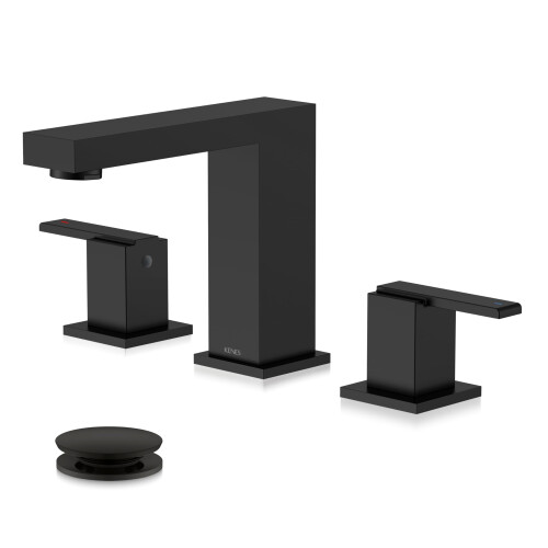 Faucet de Banheiro KENES Preto com 3 Furos, Acabamento Fosco, 2 Maneiras, 8 Polegadas