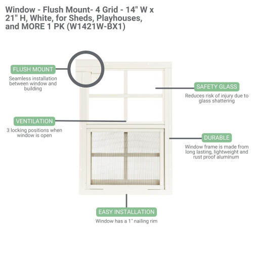 Παράθυρο Shed 14" Π x 21" Υ, Μαύρο Flush Mount για Σαλέ, Παιδικές Χαρές, Κότες 1 PK (W1421BLK-BX1) 1