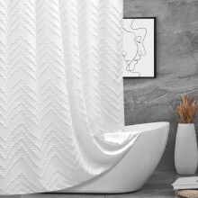 78 tommer bruseforh?ng H?jt bruseforh?ng 78 tommer lang hvid tuftet Chevron stribet stof Bruseforh?ng til badev?relse Moderne Shabby Chic vandt?t