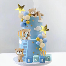 Niedzwiedz ciastek Toppers Bear Buls Dekoracje ciasta z literami dla dzieci dla chlopca baby shower urodzinowe dekoracje (niebieskie)