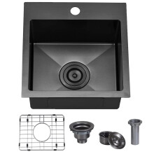 VCCUCINE Gunmetal Black Bar Sink Drop in  15 x 15 Inch Topmount RV Small Kitchen Sink  16 Gauge Overmount Stainless Steel Wet Ba
