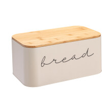 Lixeira de Metal Bloomingville com Tampa em Bambu, Caixa de Pão Creme, 30 cm L x 13 cm W x 18 cm H