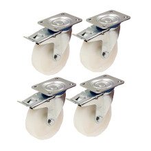 Ruedas de nylon de 100 mm 4" pulgadas - ruedas giratorias con freno para trabajo pesado 150 kg cada una - juego