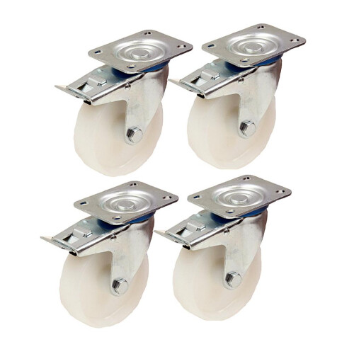 Parnells Rodízios de nylon de 100 mm 4" polegadas - rodízios giratórios com travão para trabalhos pesados 150 kg cada - conjunto