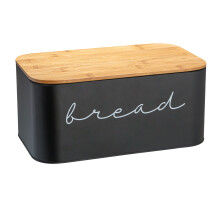 Caixa de Pão de Metal Bloomingville com Tampa de Bambu, Preta, 11.75" L x 5.25" W x 7" H