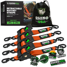 Einziehbare Spanngurte mit Ratsche von Rhino USA (2 Stck) 3.033 lb. Garantierte maximale Bruchfestigkeit. Enthlt (2) ultimative 2"" x 10' Spanngur