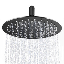 AULEEND 8 Inch Round Rain Shower head High Flow Stainless Steel Rainfall Shower Head High Pressure Design DMatte Black 8