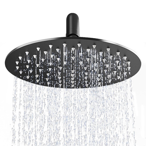 AULEEND Cabeça de Chuva Redonda de 8 Polegadas, Aço Inoxidável, Alta Pressão (Preto Fosco, 8)