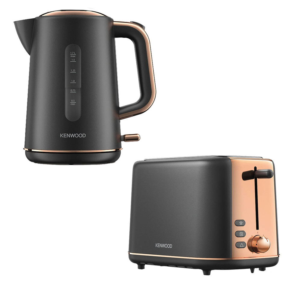 Kenwood Abbey Lux 1.7 Kettle & 2 Slice Toaster Set, Grey/Rose Gold Black,Gold