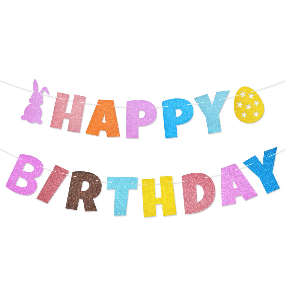 Fr Hling Ostern Happy Birthday Banner - Pastellfarbenes H Ngendes Papiergirlanden-Banner Mit Hasen- Und Eierdekorationen Ostertag Geburtstag-image