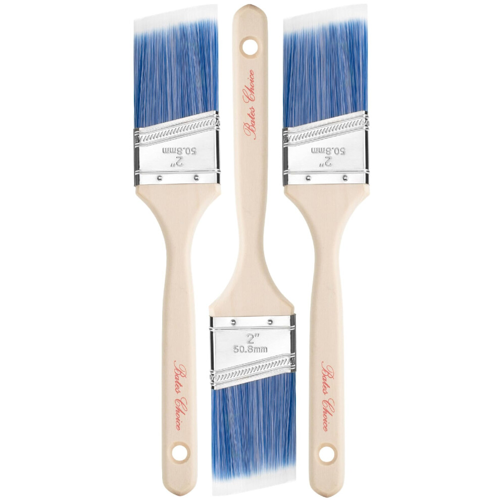 Bates Paint Brushes  2Inch  3 Pack  Angle Brushes  Treated Wood Handle  Paint Brushes for Walls  Stain Brush  Wall Paint Brush