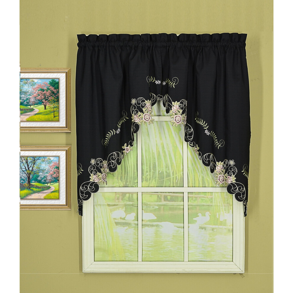Rideau D'aujourd'Hui Verona Reverse Embroidery Swag 38"""" Noir/Rose 60"""" Wx 38"""" L-image