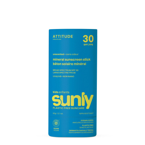 ATTITUDE Αντηλιακή Κρέμα Stick για Παιδιά, SPF 30, EWG Verified, Χωρίς Πλαστικό, Προστασία UVA/UVB