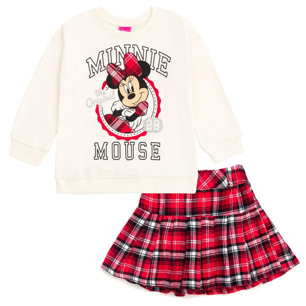 Disney Minnie Mouse Toddler Girls Fleece Sweatshirt and Pleated Skirt Plaid Red/White 2T