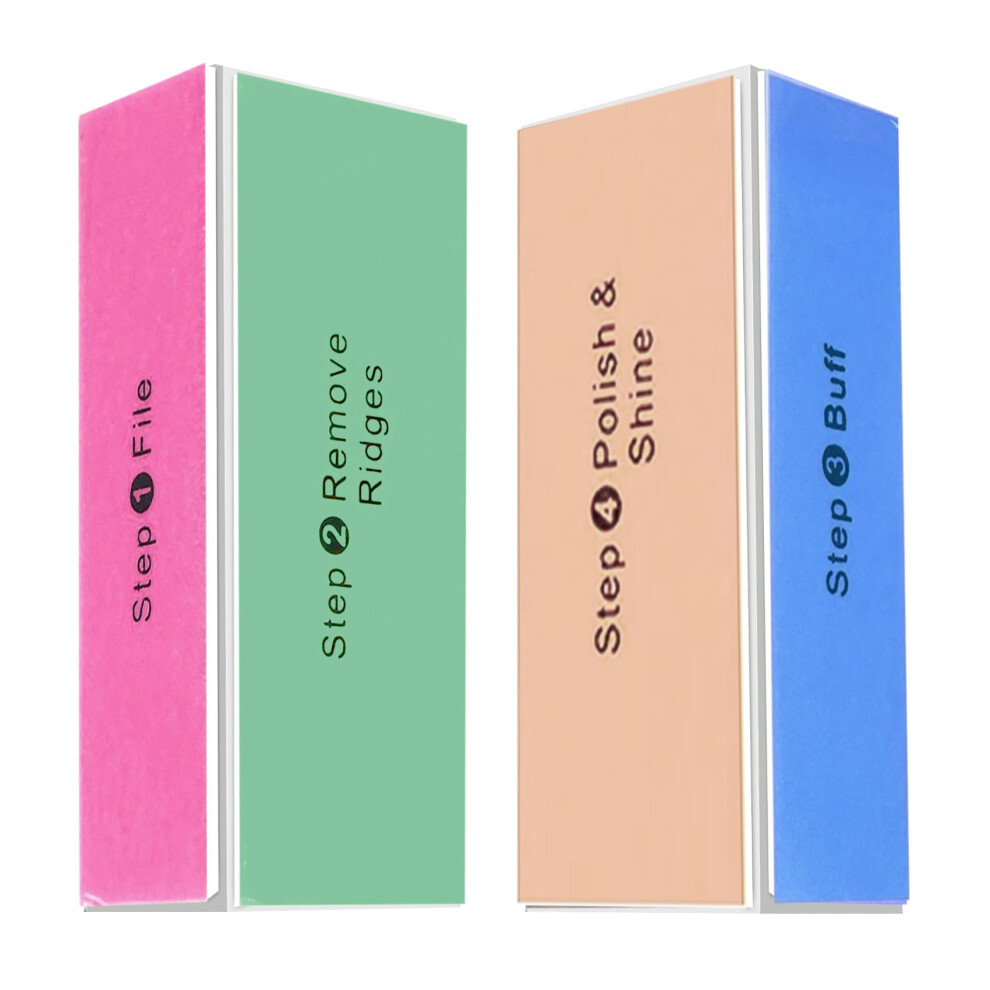 Skypia 2 Packs 4 Way Nail Buffer Block Nail Files And Buffers, Smooth & Buff & Shine Professional Nail Files 2 Counts