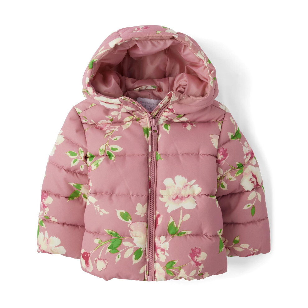 The Children's Place Doudoune de poids moyen pour b   b    fille et tout-petit, coupe-vent, imperm   able, motif floral mauve