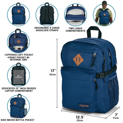 Jansport Jansport Main Campus Backpack - Bacha de viagem ou trabalho com laptop de 15 polegadas e bolsos duplos de garrafa de    gua Deep Juniper 2