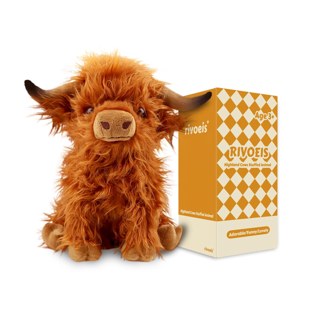 rivoeis Highland Cow Stuffed Animals Toys Plushies Cute Cow Stuffed Animal Plush Cow Decor for Kids (10.5 inches)