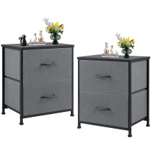 Sweetcrispy Nightstand Set of 2 with 2 Storage Drawers  20"" Height Small Bed Side Furniture End Table  Wooden Top Fabric Cabinet Kids Mini