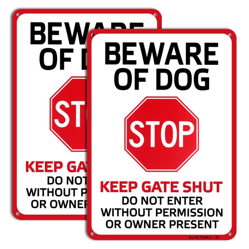 Sinal de Cuidado com o Cão, 2 Pacotes, 10"X7" Alumínio Refletor, Impermeável, Instalação Fácil