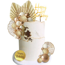Bile de aur alb Topper pentru tort Bile Decoratiuni pentru tort aniversare pentru ziua de nastere Boho Nunta Baby Shower Decoratiuni petrecere (a