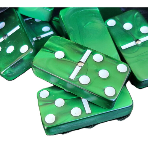 Domino Double 6 Πράσινο Μαρμαρωμένο Jumbo Με Spinners σε Πολυτελή Μαύρη Θήκη Βελούδου. 2