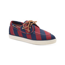 CLUBROOM Mens Navy Striped Cushioned Royce Round Toe Platform LaceUp Boat Shoes 105 M