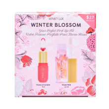 Winky Lux Winter Blossom Pink Lip Kit, Includes Pink Flower Ph Lip Balm & Flower Petail Clear Lip Oil, Ph Color Changing Lipstick Kit