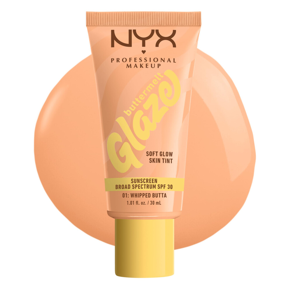 Maak Nyx Professional Makeup Buttermelt Glaze Soft Glow Skin Tint With Spf 30, Up To 12Hr Wear, 01 Whipped Butta