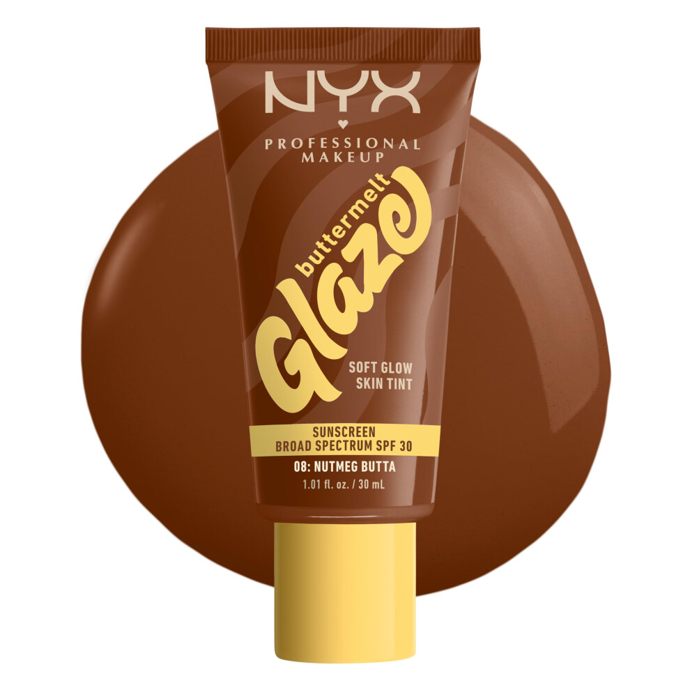 Maak Nyx Professional Makeup Buttermelt Glaze Soft Glow Skin Tint + Spf 30, Up To 12Hr Wear, 08 Nutmeg Butta